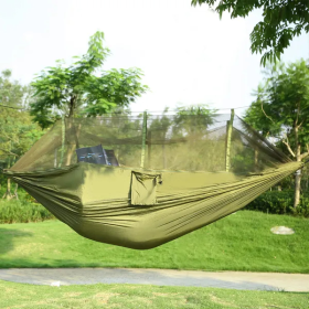 Double Hammock With Maximum Weight Capacity Of 600 Pounds, Equipped With Mosquito Net, Outdoor Hiking Camping Hammock, Portable Nylon Swing Hammock