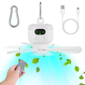 1Pc 2 In 1 Portable Camping Fan With LED Lantern 8000mAh Battery Powered Tent Fan With Carabiner Digital Display 4 Speeds 4 Timer Settings For Camping