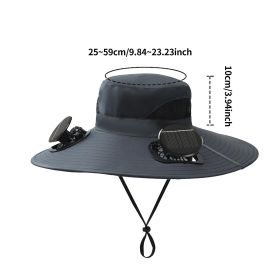Widened Solar Fan Bucket Hat With Cooling Fan Suitable For Summer Outdoor Activities (Color: Grey)
