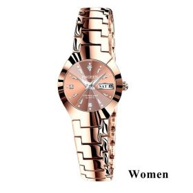 Relogio Feminino FNGEEN Couple Watch Men Quartz watch for Lovers Luxury Womens wristwatch Christmas Stainless Steel Waterproof (Color: Women Coffee Gold)