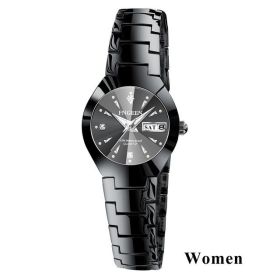 Relogio Feminino FNGEEN Couple Watch Men Quartz watch for Lovers Luxury Womens wristwatch Christmas Stainless Steel Waterproof (Color: Women Black Black)