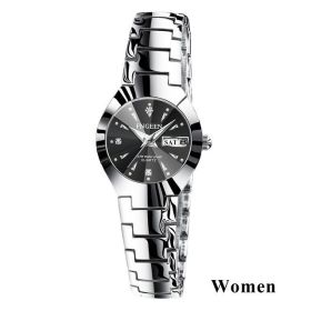 Relogio Feminino FNGEEN Couple Watch Men Quartz watch for Lovers Luxury Womens wristwatch Christmas Stainless Steel Waterproof (Color: Women Silver Black)