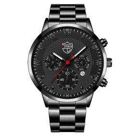 Fashion Mens Watches for Men Sports Luminous Clock Stainless Steel Quartz Wrist Watch Man Business Leather Watch montre homme (Color: Steel Black Black, size: 1)