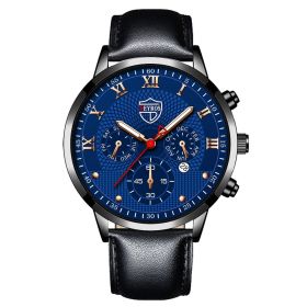 Fashion Mens Watches for Men Sports Luminous Clock Stainless Steel Quartz Wrist Watch Man Business Leather Watch montre homme (Color: Leather Black Blue, size: 1)