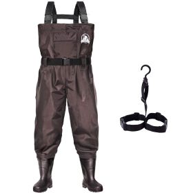 UPGRADE Fishing Waders for Men&Women with Boots Waterproof;  Nylon Chest Wader with PVC Boots & Hanger Brown (Color: brown, size: Men 13/Women 15)